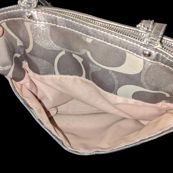 Purse COACH Signature GRAY Stripe Tote  Shoulder handbag. - Picture 2 of 8